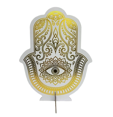 מרכז שולחן חמסה מוטבעת 32 ס"מ - לבן זהב