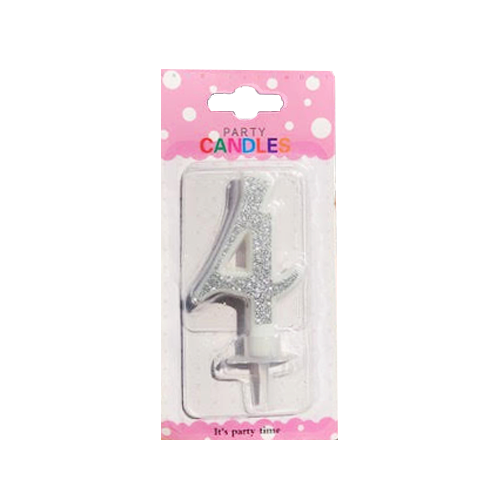 נר יום הולדת מעוצב מספר 4 - כסף