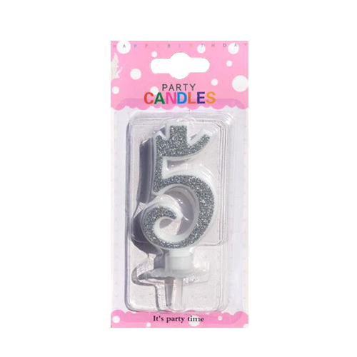 נר יום הולדת מעוצב מספר 5 - כסף