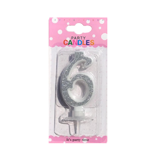 נר יום הולדת מעוצב מספר 6 - כסף