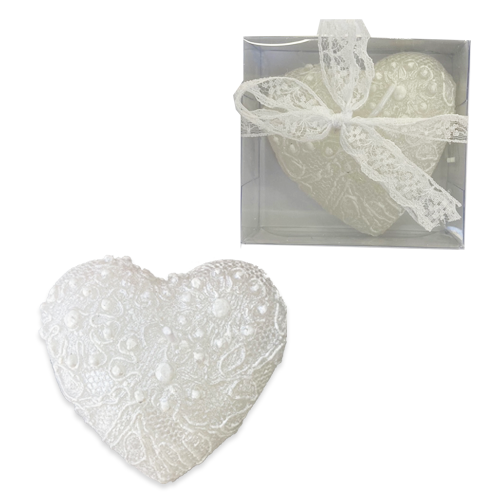 נר לב מהודר עם תחרה - לבן