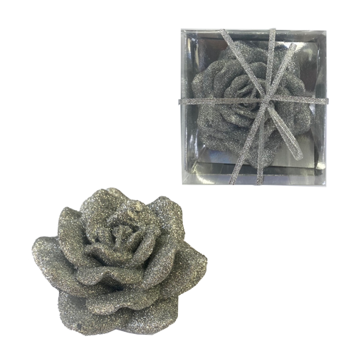 נר פרח צף מהודר גליטר גדול - כסף