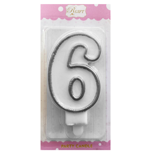 נר יום הולדת מספר 6 + מסגרת - כסף