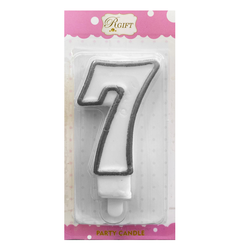 נר יום הולדת מספר 7 + מסגרת - כסף