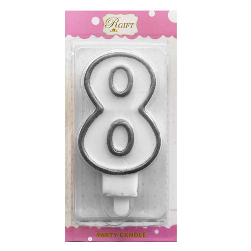 נר יום הולדת מספר 8 + מסגרת - כסף