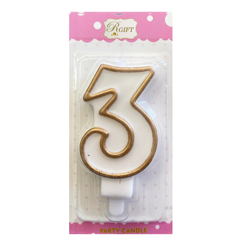 נר יום הולדת מספר 3 + מסגרת - זהב