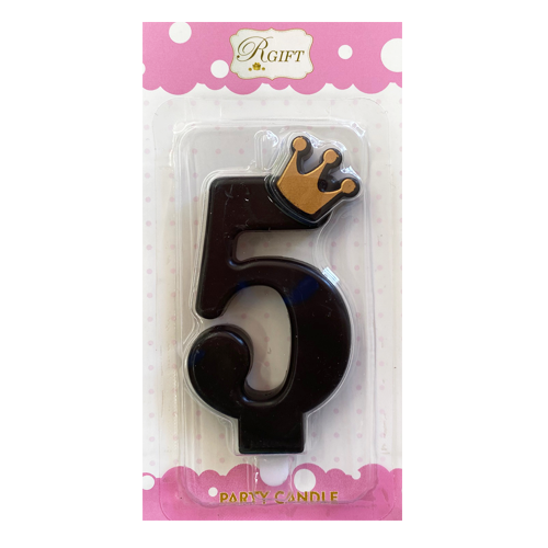 נר יום הולדת מספר 5 + כובע כתר - שחור מט