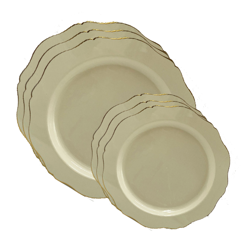 סט צלחות קשיחות ליסה פס זהב 16 יח' - קרם