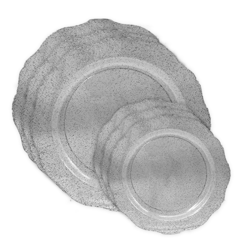 סט צלחות קשיחות ליסה ניצוצות 16 יח' - ניצוצות כסף