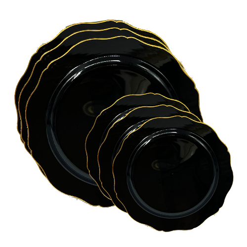 סט צלחות קשיחות ליסה פס זהב 16 יח' - שחור