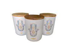 סט קפה תה סוכר קרמיקה דוגמת חמסה - לבן