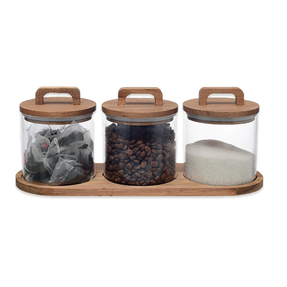 סט קפה תה סוכר עץ עגול