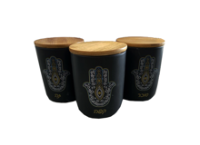 סט קפה תה סוכר קרמיקה דוגמת חמסה - שחור