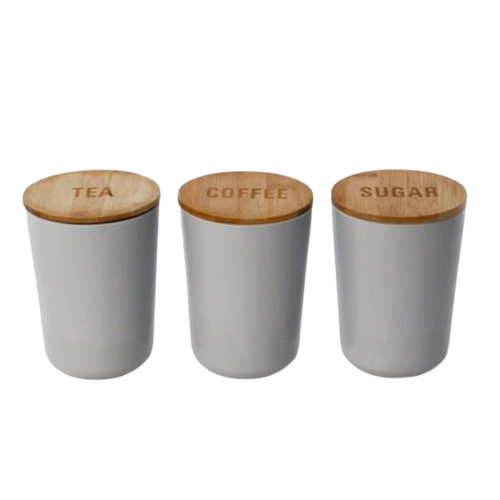 סט קפה תה סוכר מעוטר במבוק - אפור