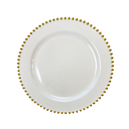 צלחת פלסטיק 9 פנינה 10 יח' - לבן זהב