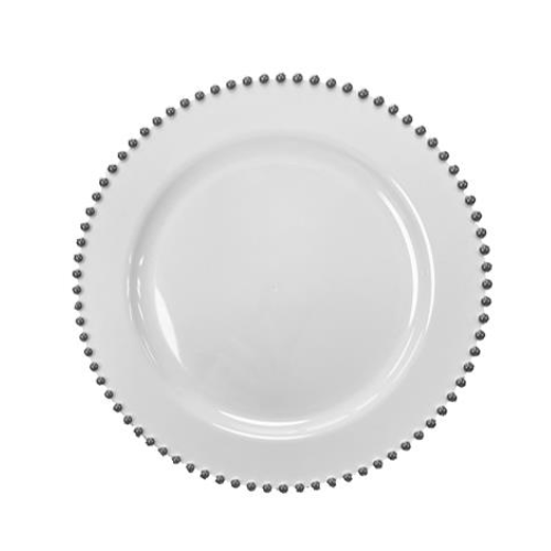 צלחת פלסטיק 9 פנינה 10 יח' - לבן כסף