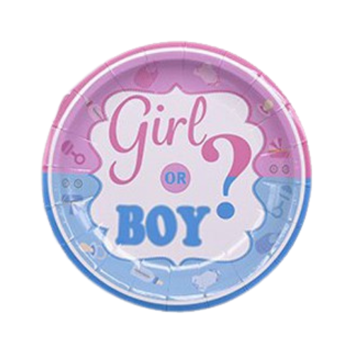 צלחת נייר בינוני מסיבת בן או בת 8 יח' - ורוד כחול