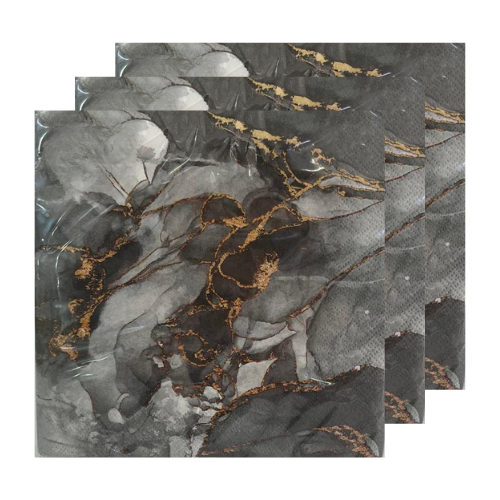 מפיות נייר דוגמת שיש 20 יח' - שחור זהב