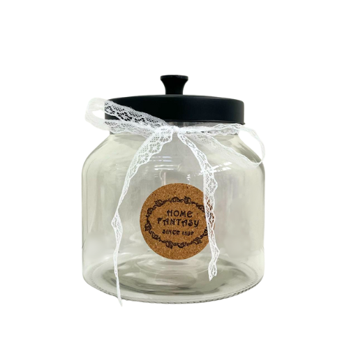 צנצנת זכוכית וינטג' מכסה שחור - בינוני