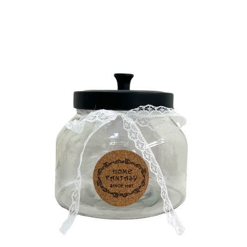  צנצנת זכוכית וינטג' מכסה שחור - קטן