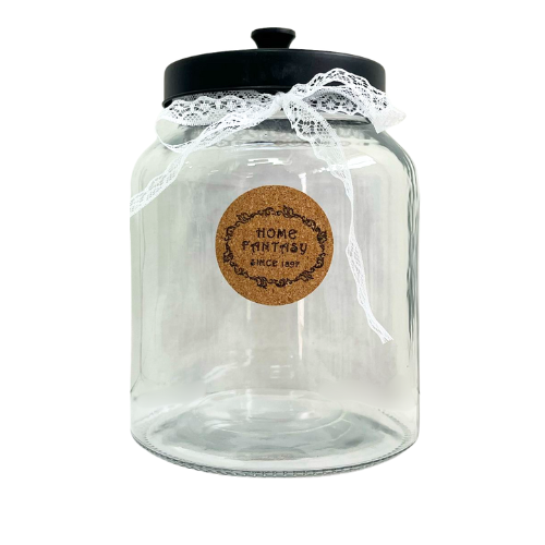 צנצנת זכוכית וינטג' מכסה שחור - גדול