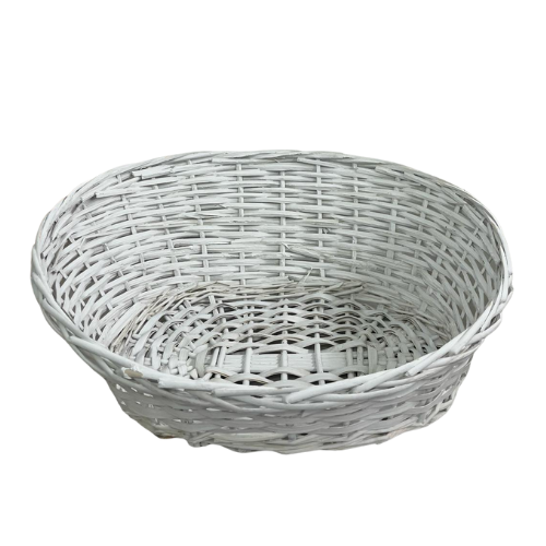 סלסלה עץ אובלי דופן אחורי גדול - לבן