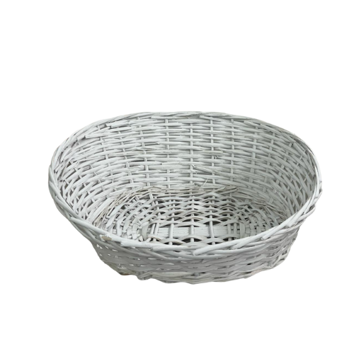 סלסלה עץ אובלי דופן אחורי בינוני - לבן