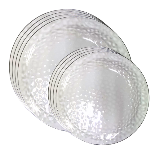 סט צלחות בועות 16 יח' פס כסף - שקוף