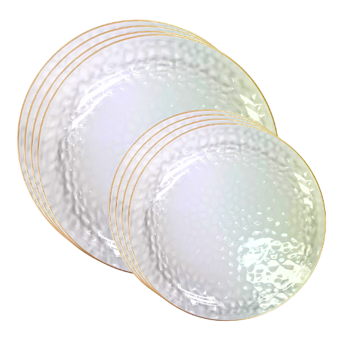 סט צלחות בועות 16 יח' פס זהב - שקוף