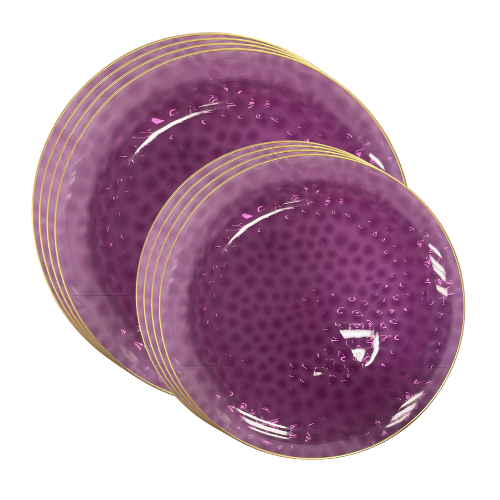 סט צלחות בועות 16 יח' פס זהב - סגול