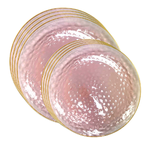 סט צלחות בועות 16 יח' פס זהב - ורוד