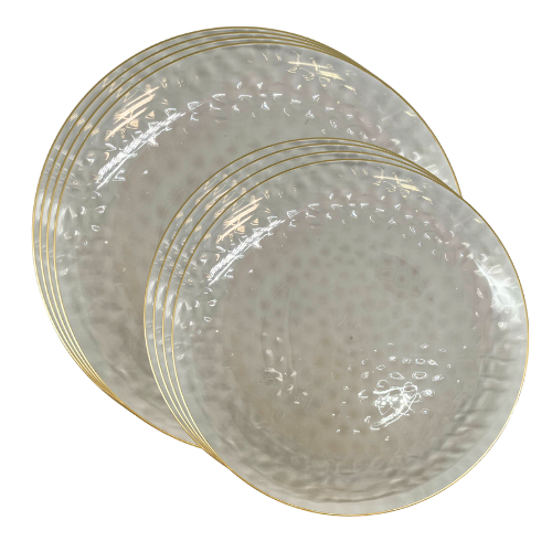 סט צלחות בועות 16 יח' פס זהב - שחור שקוף