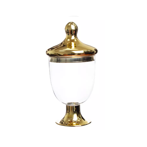 קערה על רגל מפלסטיק + מכסה 29 ס"מ - שקוף רגל זהב