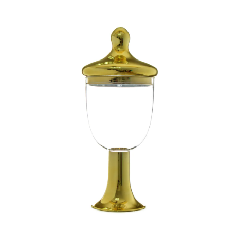 קערה על רגל מפלסטיק + מכסה 36 ס"מ - שקוף רגל זהב