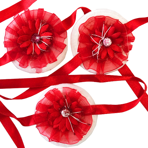 כרית חינה פרח עם סרט קשירה - אדום