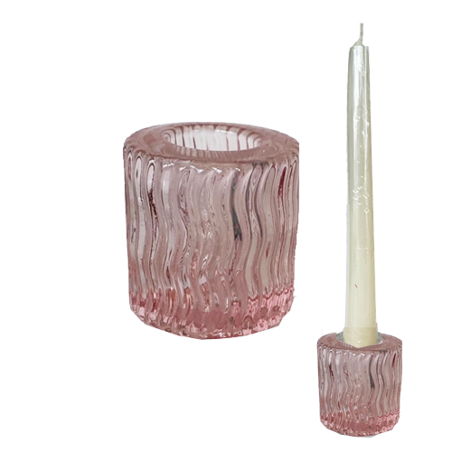 פמוט זכוכית גלים - ורוד