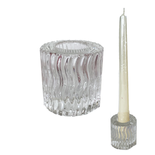 פמוט זכוכית גלים - שקוף