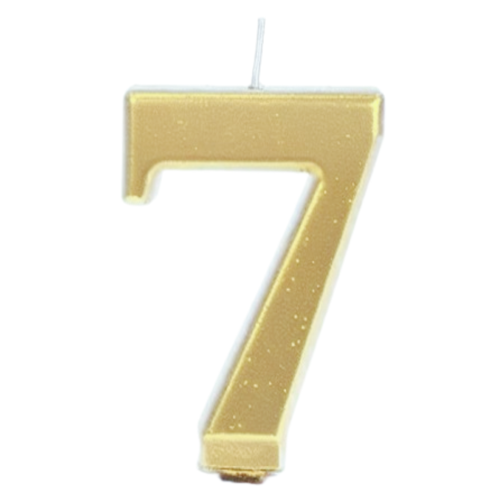 נר יום הולדת מספר 7 מטאלי גדול - זהב