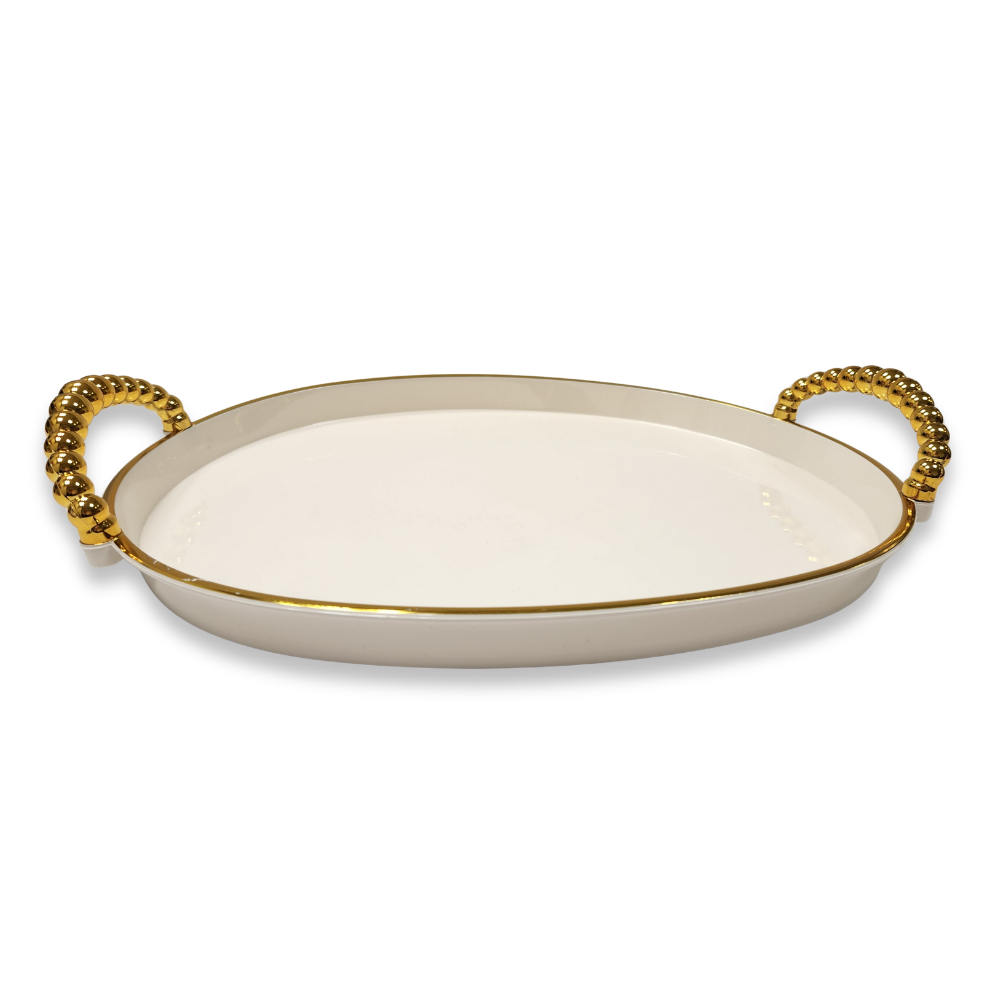 מגש אקריליק אובלי בינוני עם ידיות - קרם זהב