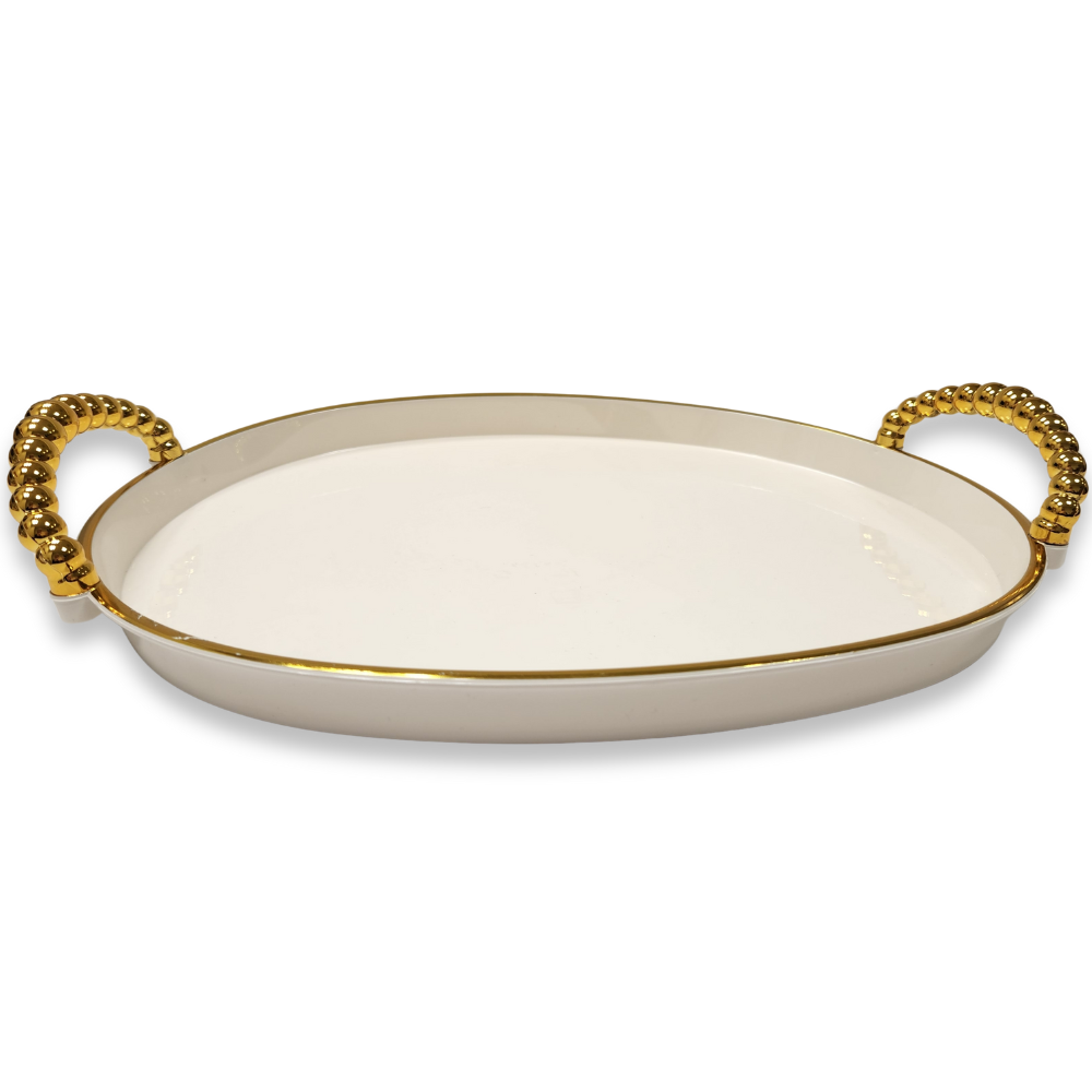 מגש אקריליק אובלי גדול עם ידיות - קרם זהב