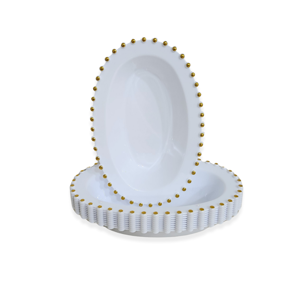 קסרול פלסטיק פנינה 10 יח' - לבן זהב