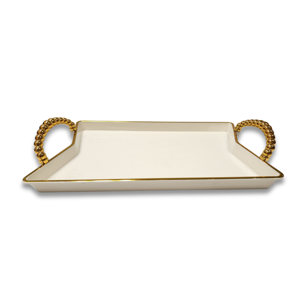 מגש אקריליק מעוין קטן עם ידיות - קרם זהב