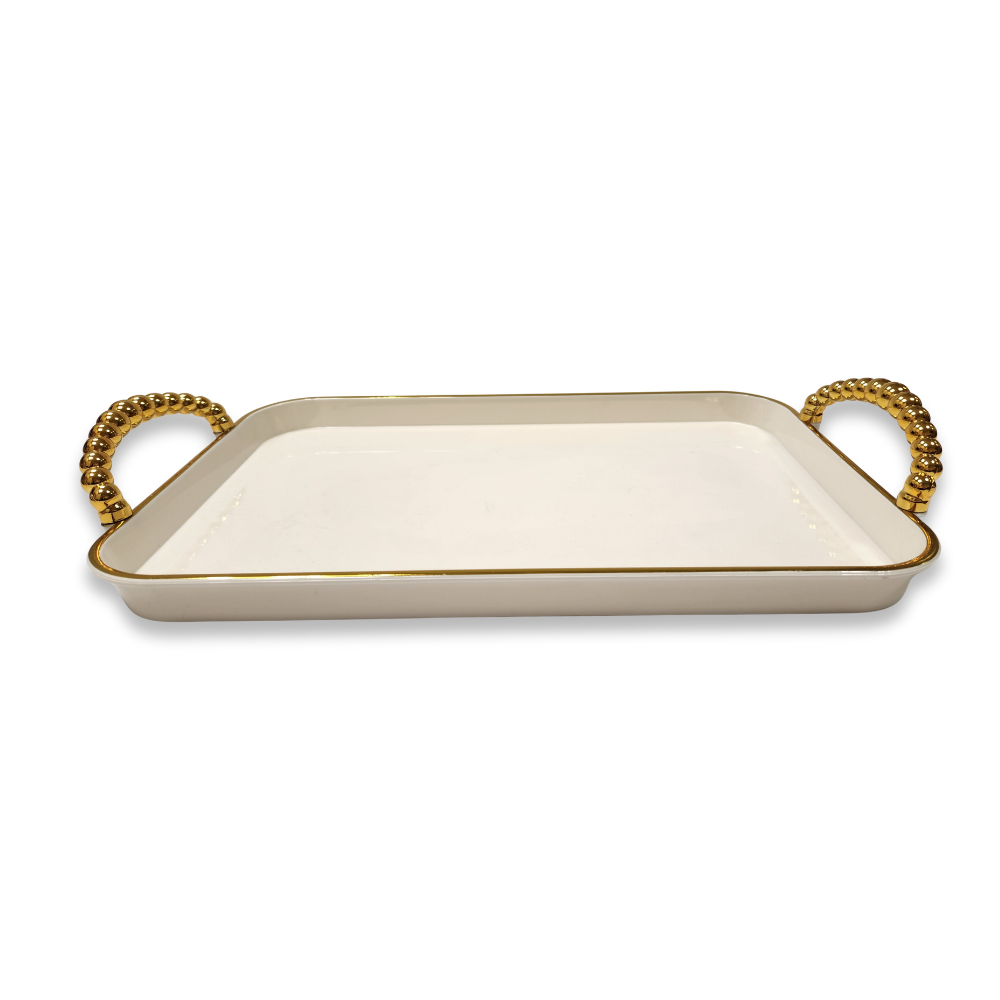 מגש אקריליק מלבן עם ידיות קטן - קרם זהב