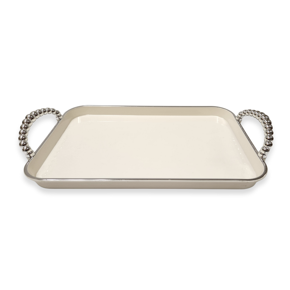 מגש אקריליק מלבן עם ידיות קטן - קרם כסף