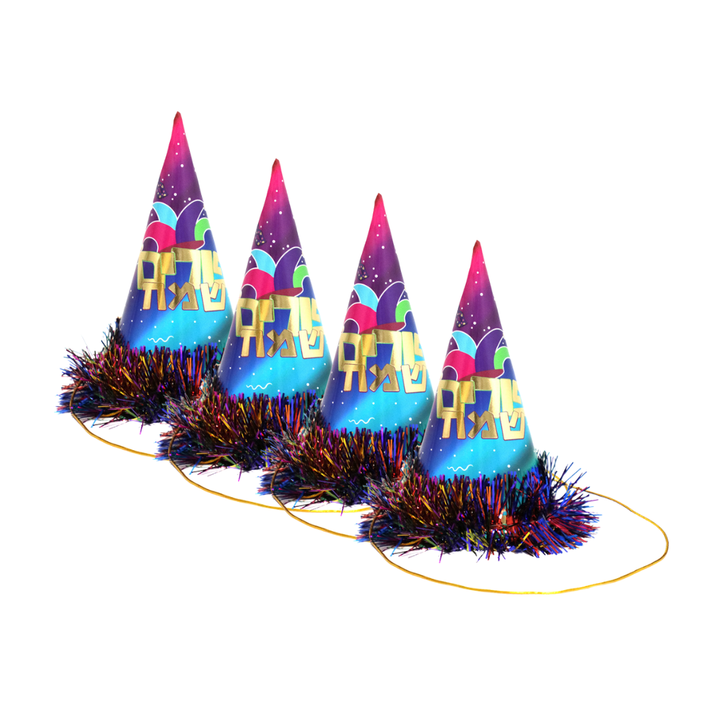 כובע ליצן מיני פורים שמח 4 יח' - צבעוני