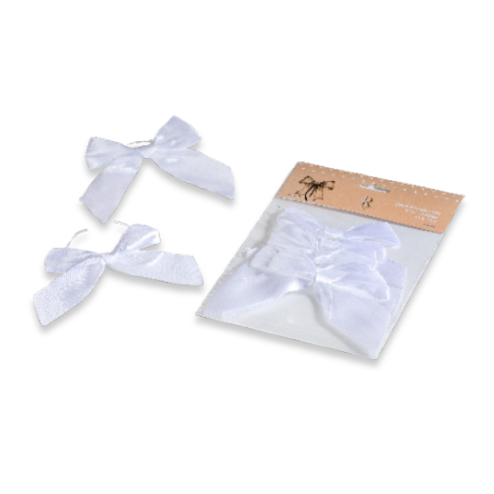 פפיון סאטן גדול + תיל קשירה - לבן