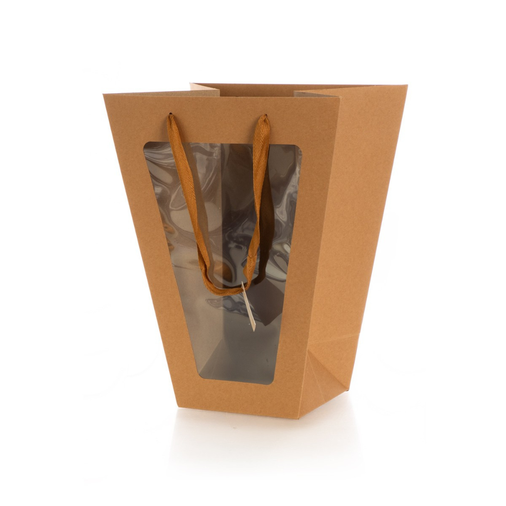 שקית נייר איכותית עם חלון לפורים - טבעי