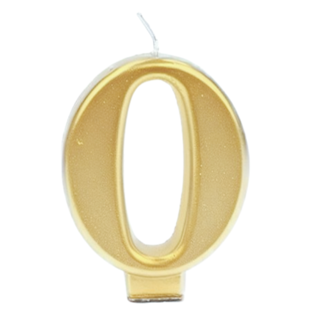 נר יום הולדת מספר 0 מטאלי גדול - זהב