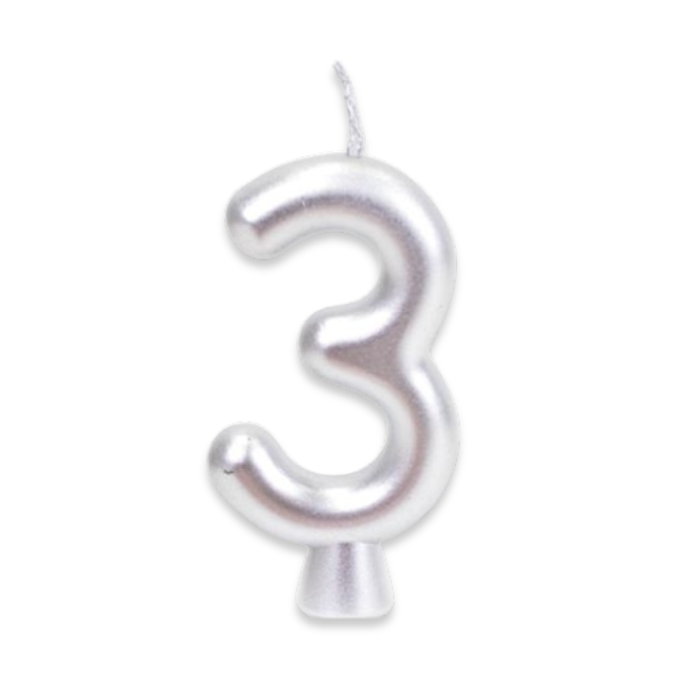 נר יום הולדת מספר 3 - כסף