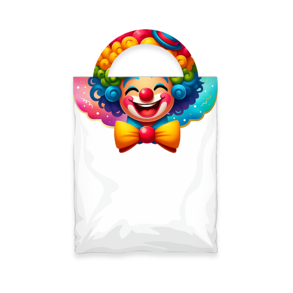 שקית ניילון ידית ליצן לפורים 5 יח' - צבעוני